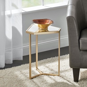 lot 2928 image: Gold Triangle Mirror Plant Stand End Table - Retail $39.99