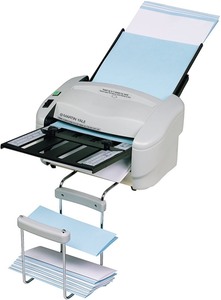 lot 2942 image: Martin Yale RapidFold Automatic Desktop Folder, Handles Digital Paper Stocks - Grey - Retail $479.59