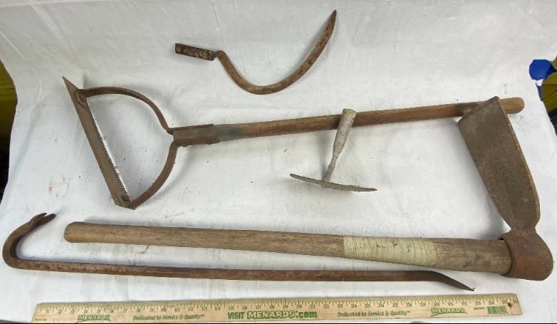 lot 2020 image: Lot of Vintage Gardening Tools and a Pry Bar
