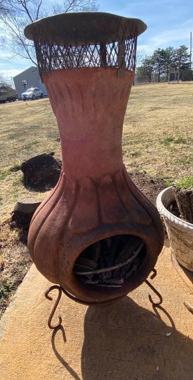 lot 2031 image: Chimenea for your patio W Vent Cap and Metal Stand