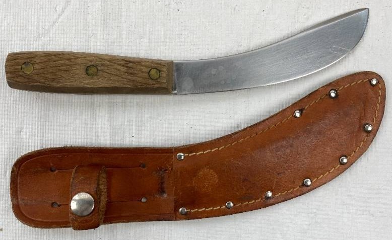 lot 6216 image: Wood Handle Skinning Knife w leather sheath Holster - J. Russell & Co. Green River Works 35-242 - Highly Collectible and Expensive