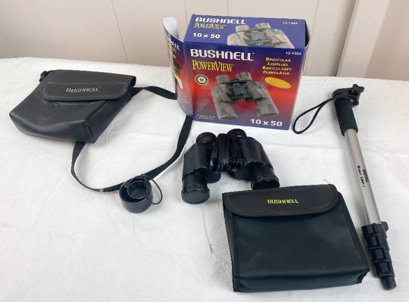 lot 6270 image: Bushnell  Binoculars & Cases & Sima Stick, Model smp-1