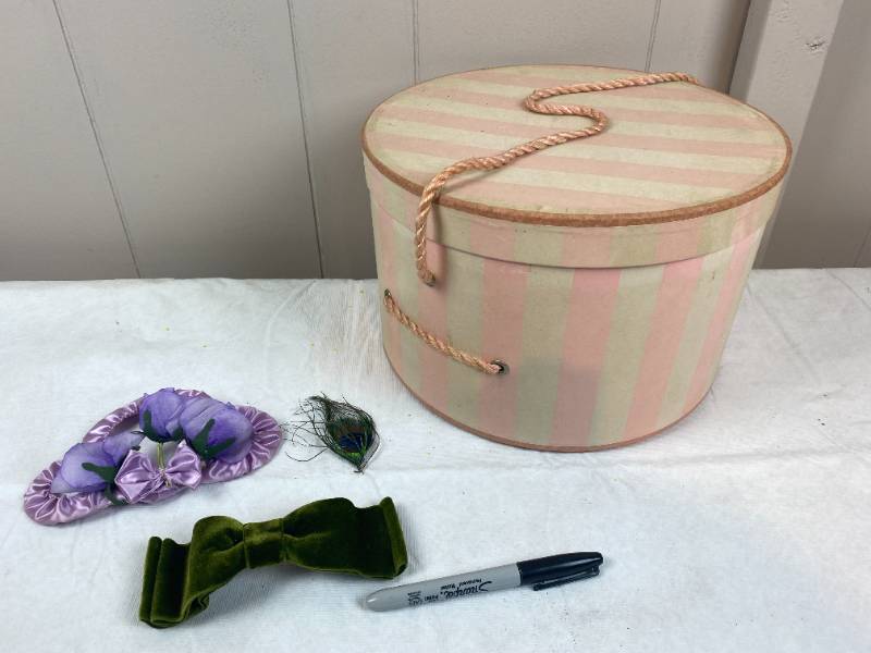 lot 6272 image: Vintage Hat Box, & Hair Ties