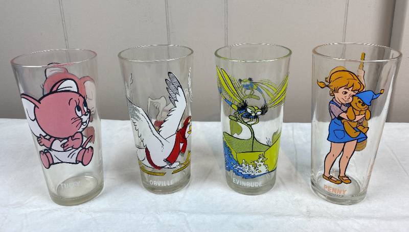 lot 6313 image: Lot of 4 PEPSI 1975 Character Drinking Glasses.- Tuffy, Penny, etc.,