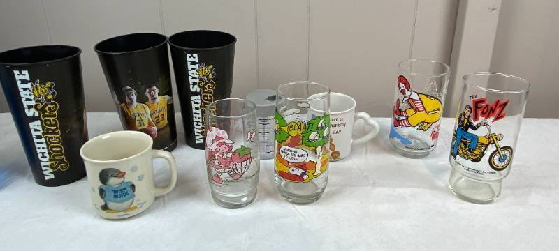 lot 6317 image: WSU Basketball Ron Baker Cups, Camp Snoopy,&nbsp Strawberry Shortcake, &amp Coffee Cups &amp McDonalds Drinking Glasses and more