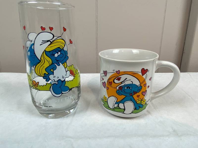 lot 6318 image: Smurf Drinking Glass &amp Smurf Coffee Cup 1982
