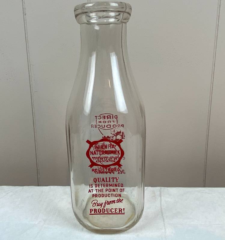 lot 6320 image: Vintage Glass Milk Bottle Wichita Natural Milk