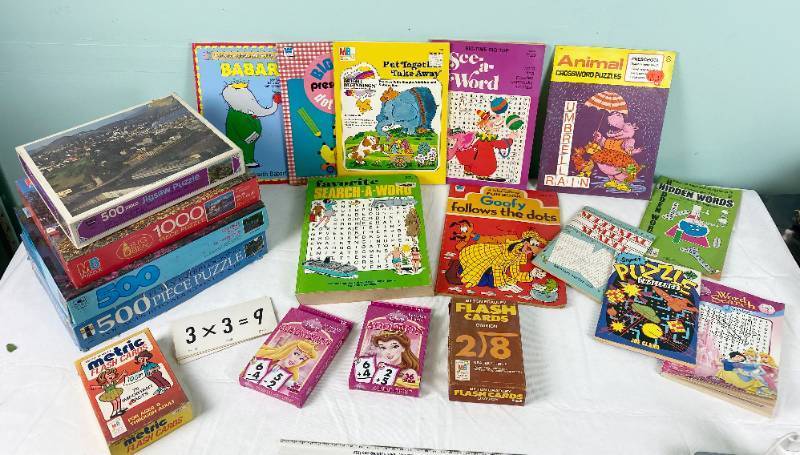 lot 6362 image: Kids Learning and Activity Lot - Puzzles, Flash Cards, Game Books and More Keep em busy