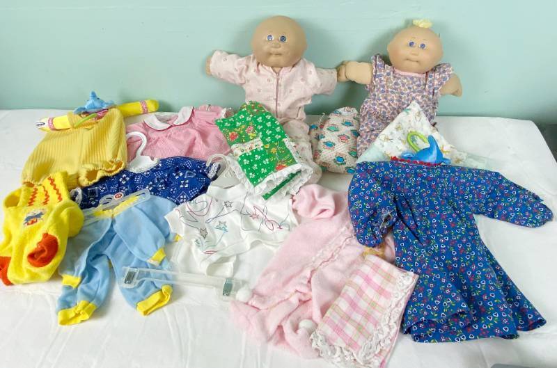 lot 6365 image: Lot of Two Vintage Cabbage Patch Babies and Nice Doll Clothes