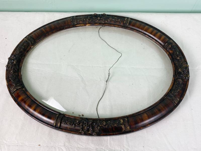 lot 6375 image: Antique Ornate Wooden Frame with Bubble Glass - Almost two feet in height Matches Frame on Lot # 6374