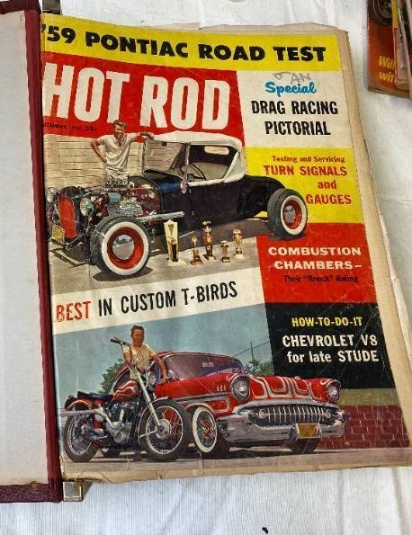 lot 6395 image: Vintage HOT ROD Magazines - 1958 Complete Year - Hard Bound WOW