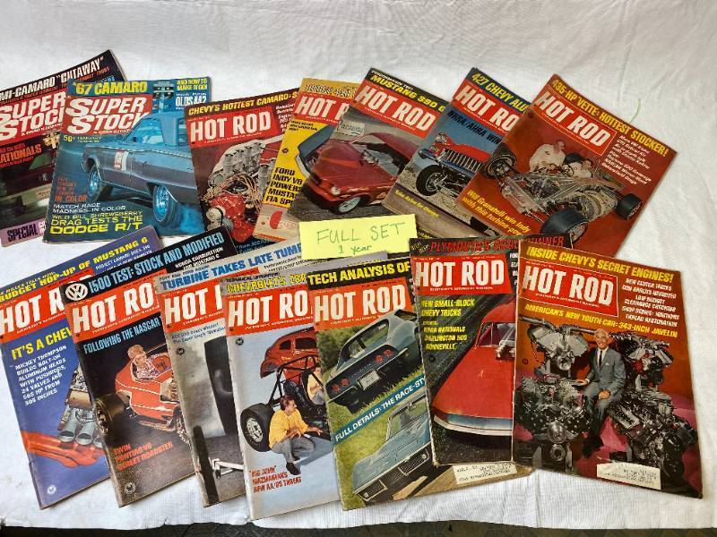 lot 6399 image: Vintage HOT ROD Magazines - 1967 Complete Year - WOW Lots of Great Advertisements and COOL Cars