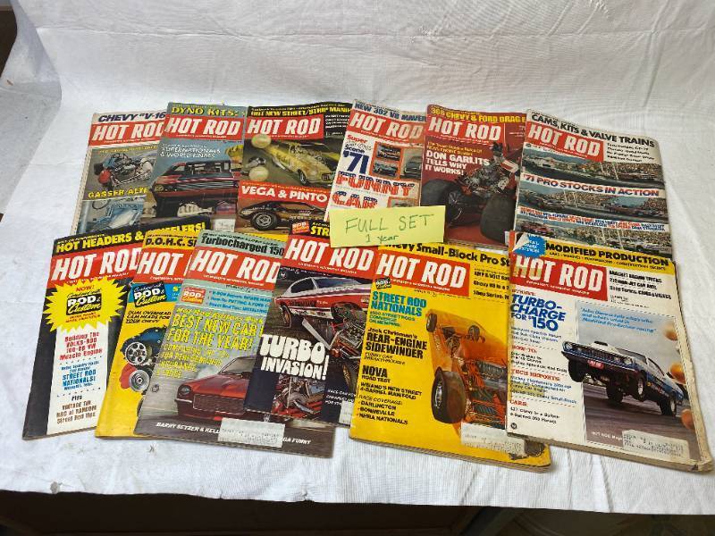 lot 6408 image: Vintage HOT ROD Magazines - 1971 Complete Year - WOW Lots of Great Advertisements and COOL Cars
