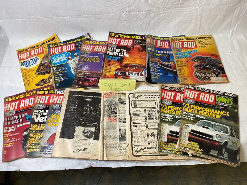 lot 6410 image: Vintage HOT ROD Magazines - 1972 Complete Year - WOW Lots of Great Advertisements and COOL Cars