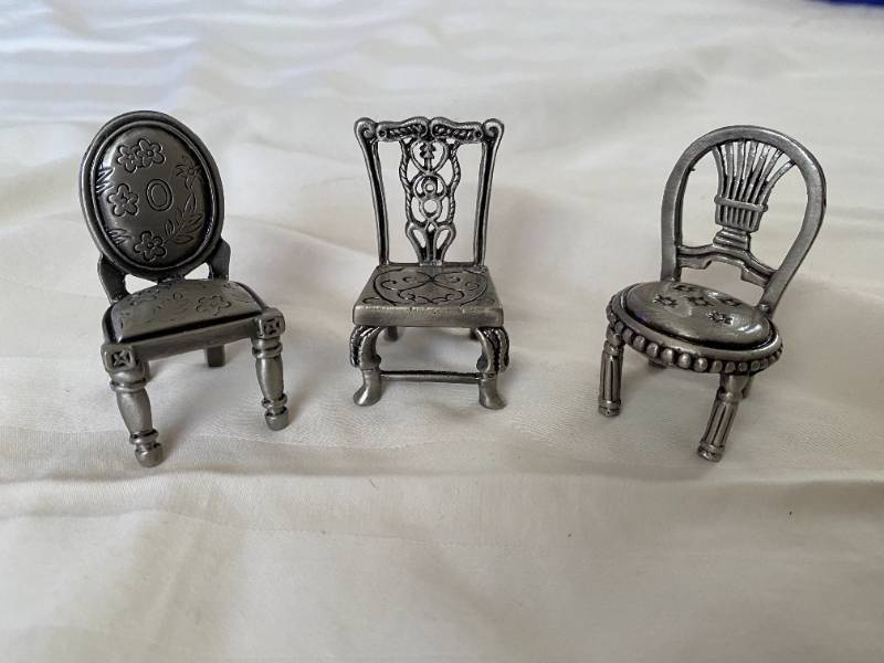 lot 9431 image: Lot of Miniature Pewter Chairs