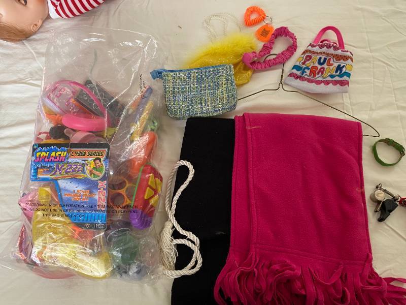 lot 9433 image: Girls  Kids Lot - Toys  Busy Bag, Scarves, Whistle and More