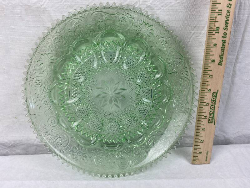 lot 9452 image: Gorgeous Light Green Glass Deviled Egg Dish - 12 Spaces