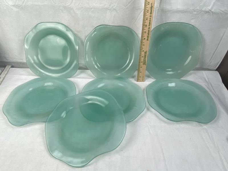 lot 9461 image: Lot of 7 Glass Freeform Plates - Very Heavy and Thick - These are COOL