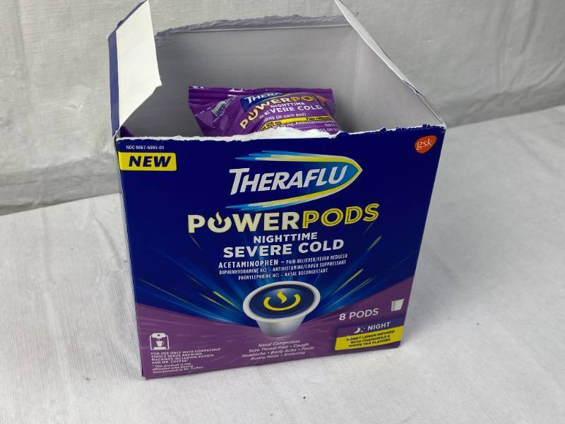 lot 9509 image: Keurig Theraflu Power Pods - 5 in Original Packaging w Box - Get well soon