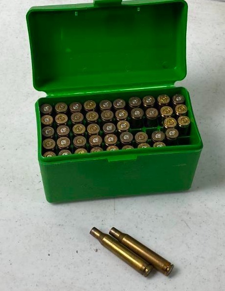 lot 9525 image: Ammunition Box w 270 Winchester Empties