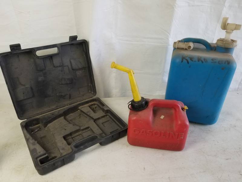 lot 9964 image: Lot of 2 Fuel Containers and a Tool Case