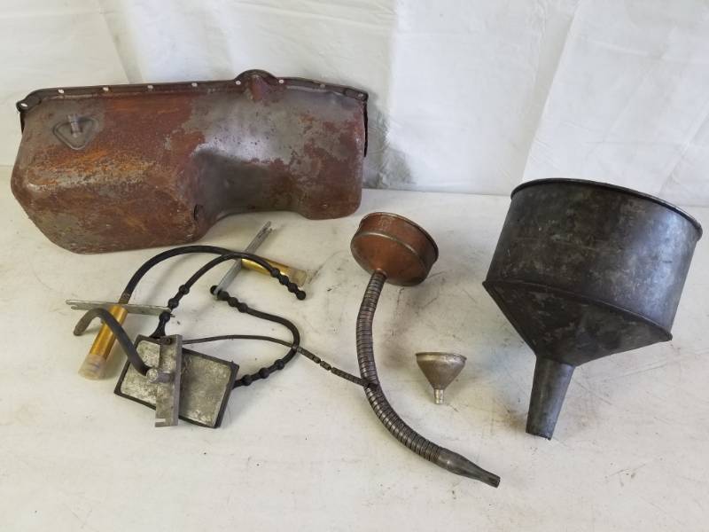 lot 9966 image: Lot of Vintage Automotive Accessories - Cool Vintage Funnels and More