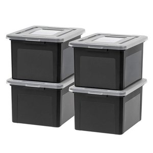 lot 5278 image: IRIS Dual Purpose Letter and Legal Size File Box, 4 Pack, BlackClear