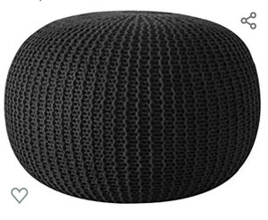 lot 5291 image: Round Knit Pouf,Hand Woven Cotton, Black