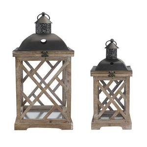 lot 5296 image: Stonebriar Decorative Wooden Hurricane Candle Lantern Set