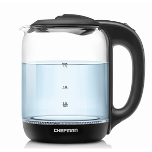 lot 5421 image: Chefman Electric Glass Tea Kettle, Black, 1.7 Liters