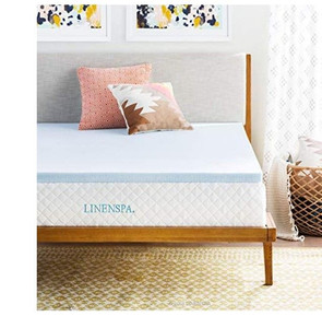 lot 5479 image: Linenspa Gel Infused Memory Foam Mattress Topper, Blue,Queen