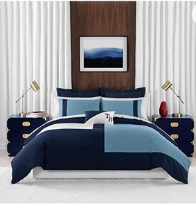 lot 5480 image: Tommy Hilfiger Conscious Colorblock Comforter, 110in x 96in, Blue