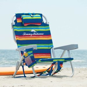 lot 5518 image: Tommy Bahama 5 Position Green Stripe Beach Chair