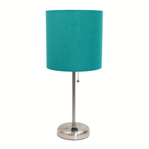lot 5543 image: Lime Lights Stick Lamp with Charging Outlet and Fabric Shade