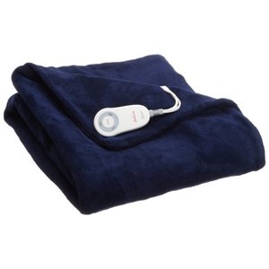 lot 5566 image: Sunbeam Heated Throw Blanket Microplush, Royal Blue,50in x 60in