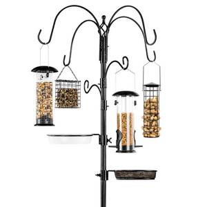 lot 5631 image: Best Choice Products 89in 6-Hook Bird Feeding Station, Steel Multi-Feeder Stand w 4 Feeders,Tray, Bird Bath,Black