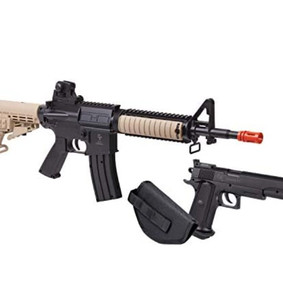 lot 52762 image: GAME FACE Warrior Protection Spring-Powered Single Shot Airsoft Rifle And Pistol Kit