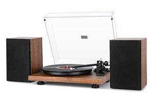 lot 1199 image: 1 BY ONE Bluetooth Turntable HiFi System with 36 Watt Bookshelf Speakers, Patend Designed Vinyl Record Player with Magnetic Cartridge, Bluetooth Playback and Auto Off