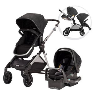 lot 1221 image: Evenflo Pivot Xpand Travel System Stroller, Solid Print Stallion Black