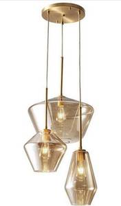 lot 20211 image: LUOLAX Champagne Gold Glass 3 Heads Hanging Pendant Light Flush Mount Ceiling Light Fixture Modern Glass Lamp Chandelier for Home Kitchen Hotel Coffee Bar Dining Room