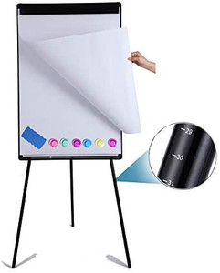 lot 20214 image: DexBoard Dry Erase Easel 24 x 36Height Adjustable Magnetic White Board Easel with Tripod StandOffice Presentation Board wFlipchart Pad, Magnets & Eraser, Black