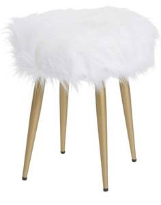 lot 20299 image: ROUND WHITE FUR STOOL IN GOLD