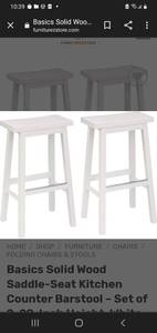 lot 20928 image: Basics Solid Wood Saddle-Seat Kitchen Counter Barstool �� Set of 2, 29-Inch Height, White