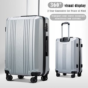 lot 20929 image: Coolife Luggage Suitcase PCABS with TSA Lock Spinner Carry on Hardshell Lightweight 20in 24in 28in(sliver, S(20in_carry on))