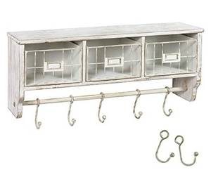 lot 24056 image: Rustic Coat Rack Wall Mounted Shelf with Hooks & Baskets, Entryway Organizer Wall Shelf, Solid Wooden Shelf with Hooks - Hang Coats, Keys or Coffee Mugs (Whitewashed, 24 Inch