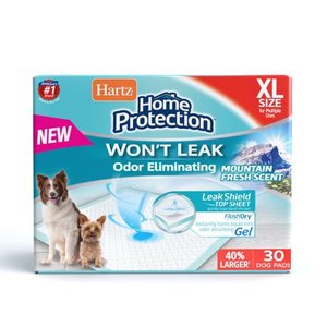 lot 24066 image: Hartz Home Protection Mountain Fresh Scented Odor Eliminating Dog Pads, XL, 30in x 21in, 30ct