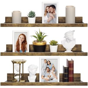 lot 24068 image: Icona Bay Wood Floating Shelves, Set of 3, 7 in X 4.1 in, Walnut Brown