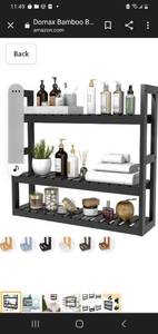 lot 24103 image: Domax Bamboo Bathroom Shelf 3-Tier Wall Mount Storage Rack Multifunctional Adjustable Layer Free Standing Over Toilet Utility Shelves Living Room Kitchen (Black)