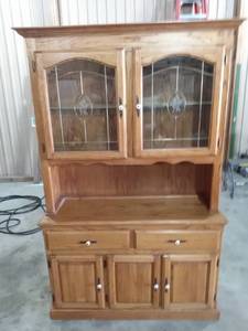 lot 5 image: small two piece oak buffet 48 and 12 in wide 17 in deep 78 in tall