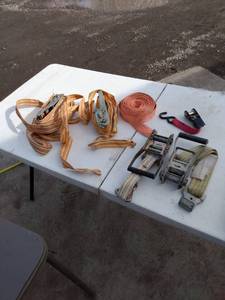 lot 41 image: four heavy duty tie down ratchets one light duty ratchet and straps with no ends